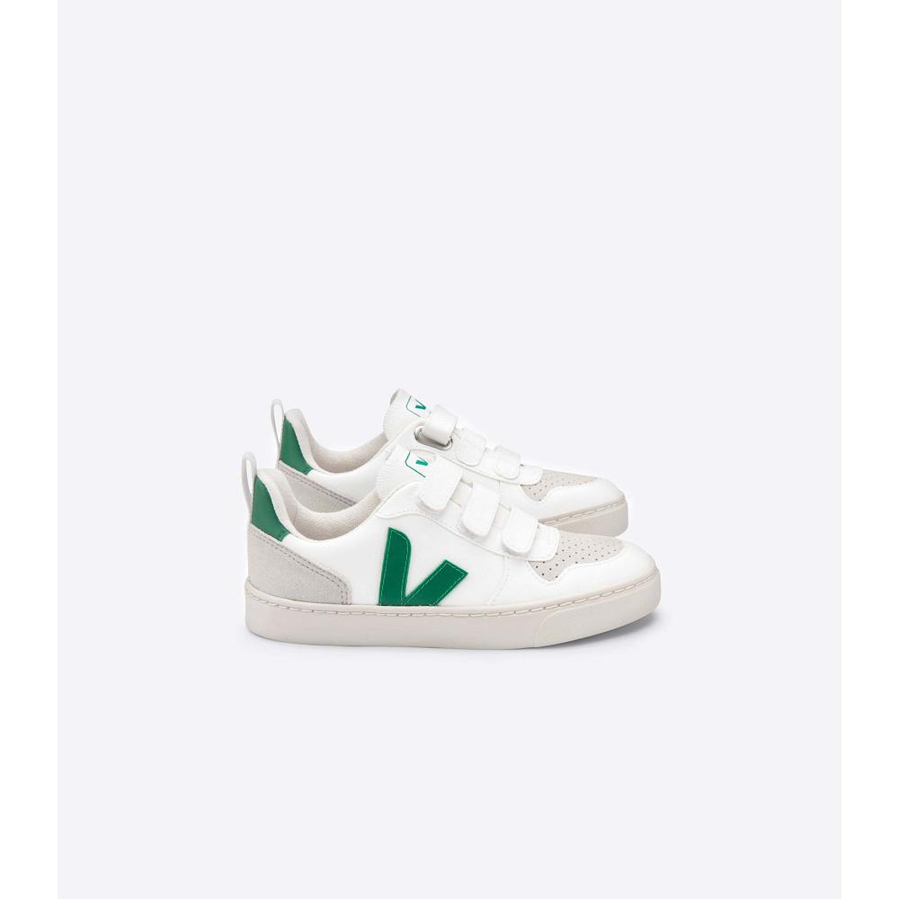 White/Green Kids\' Veja V-10 CWL Sneakers | AU 862OKI